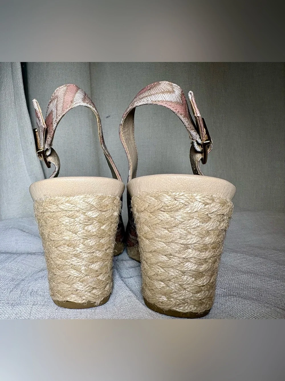 Vionic Coralina Espadrille Wedge Slingback Shoes Dusty Pink Chevron Size 9.5